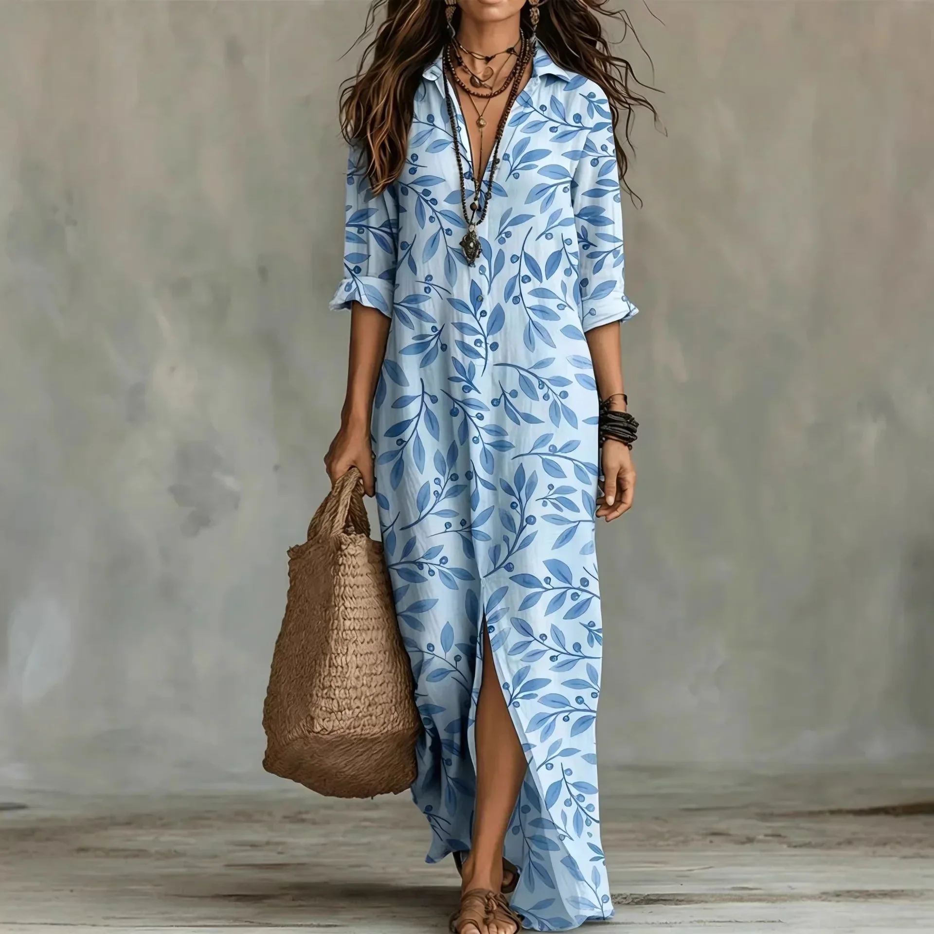 Robe chemise femme imprime botanique - Legere et elegante - Image 2