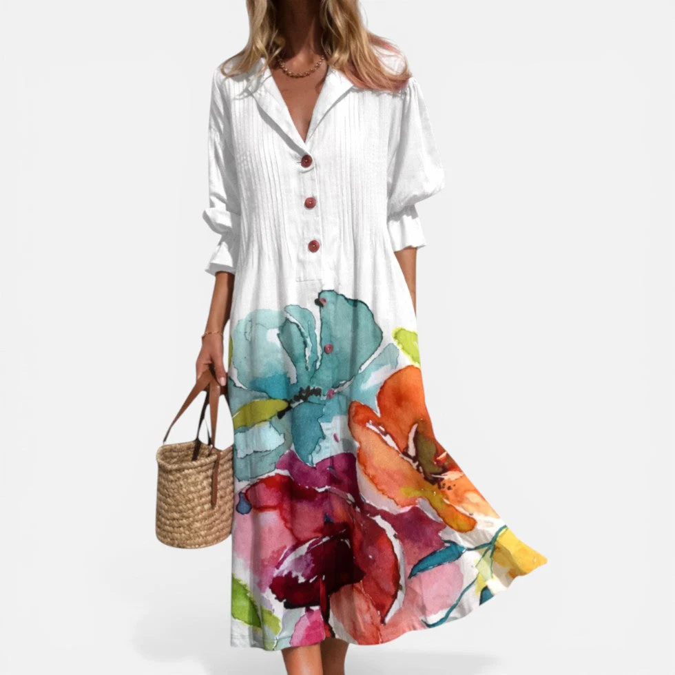 Robe chemise femme imprimée – Robe ample boutonnée au style décontracté estival - Image 2