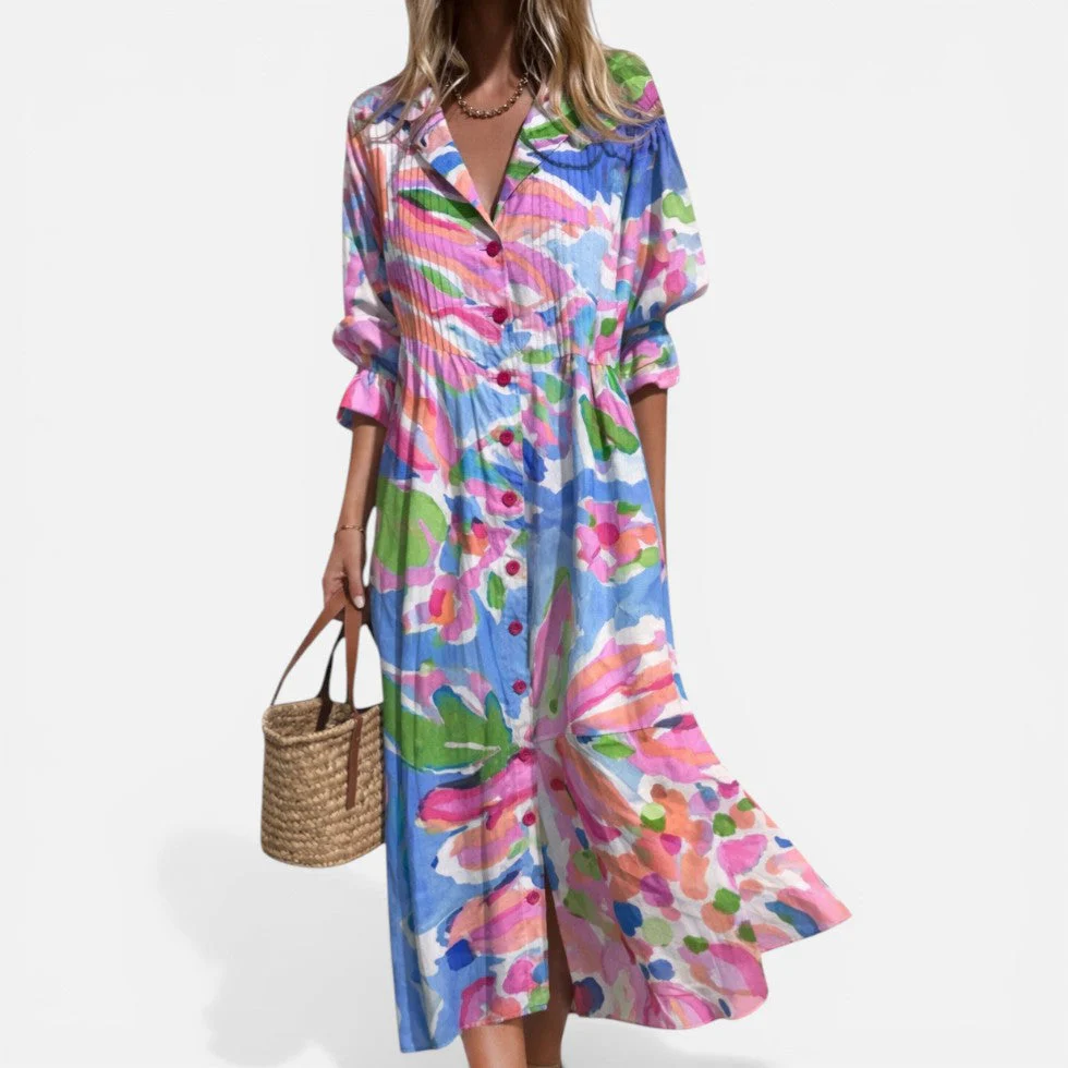 Robe chemise femme imprimée – Robe ample boutonnée au style décontracté estival - Image 3