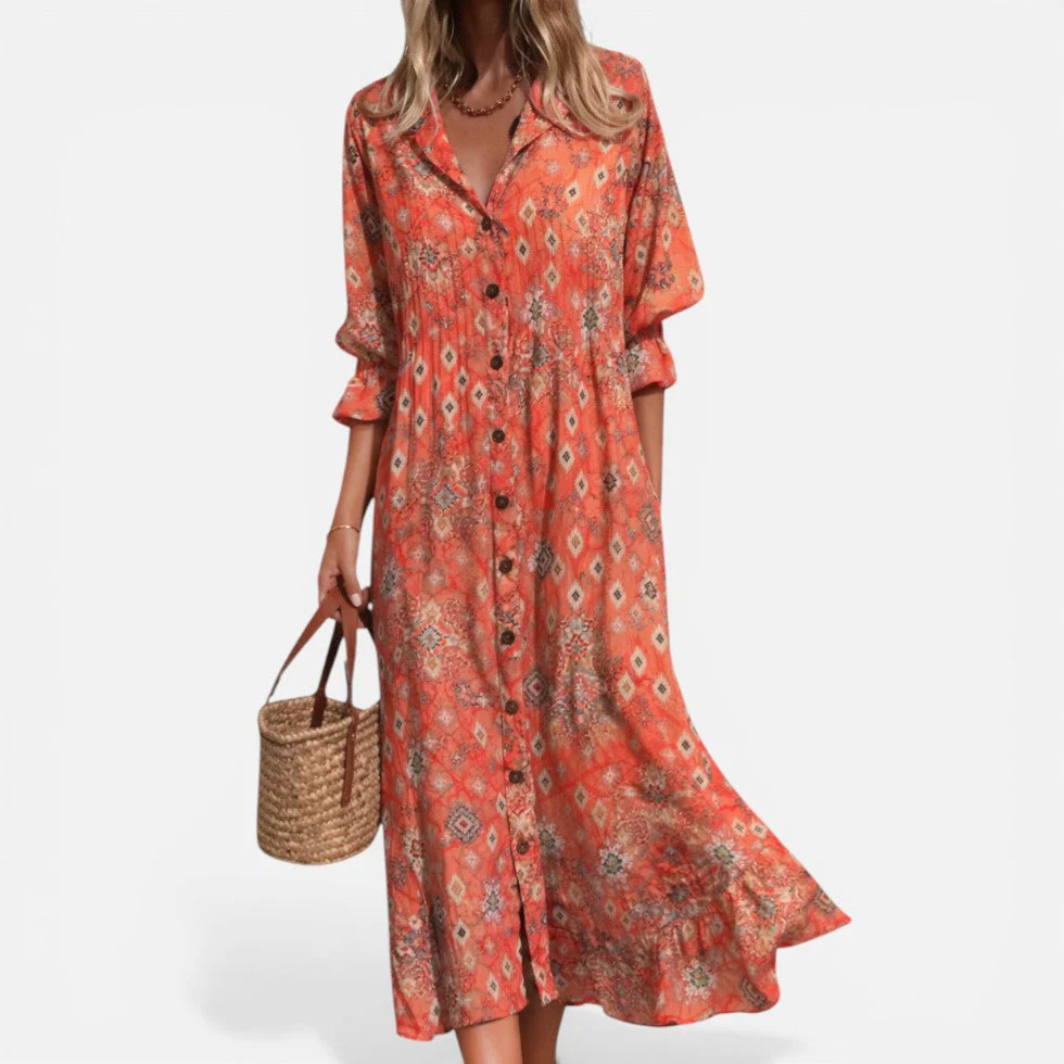 Robe chemise femme imprimée – Robe ample boutonnée au style décontracté estival - Image 4