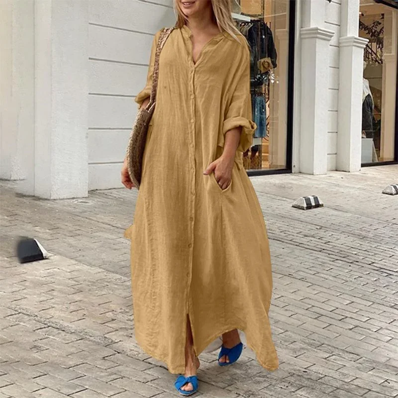 Robe chemise longue Alara bleu marine oversize en lin - Image 2