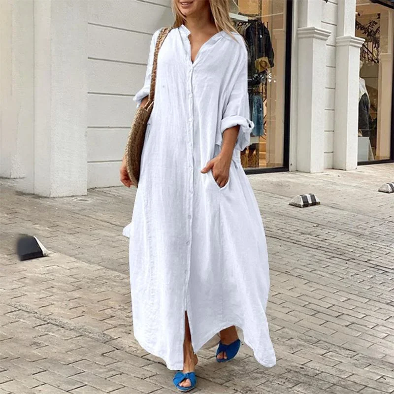 Robe chemise longue Alara bleu marine oversize en lin - Image 3