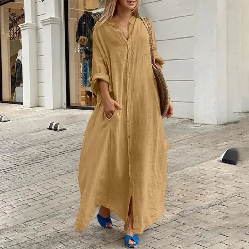 Robe chemise longue Alara bleu marine oversize en lin - Image 4