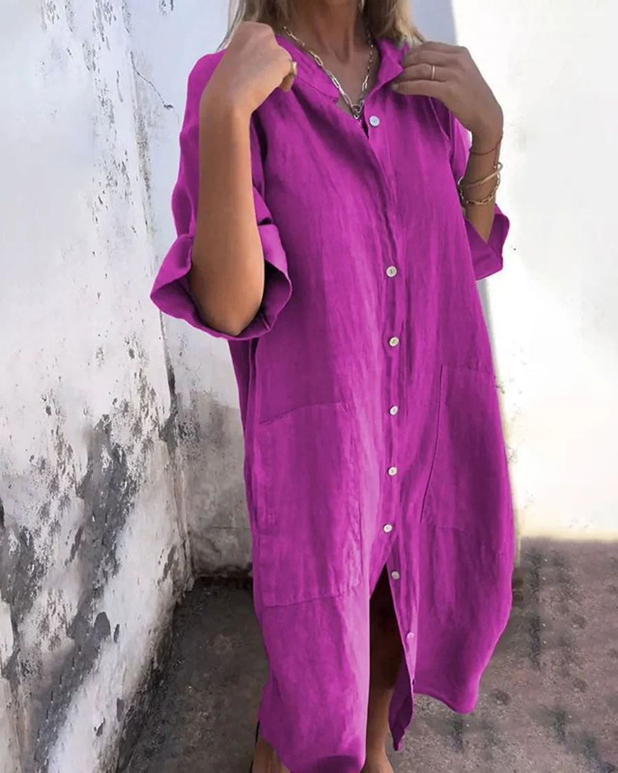 Robe chemise midi chemise décontractée élégante coupe ample femmes – Tenue d’été légère respirante confortable - Image 2