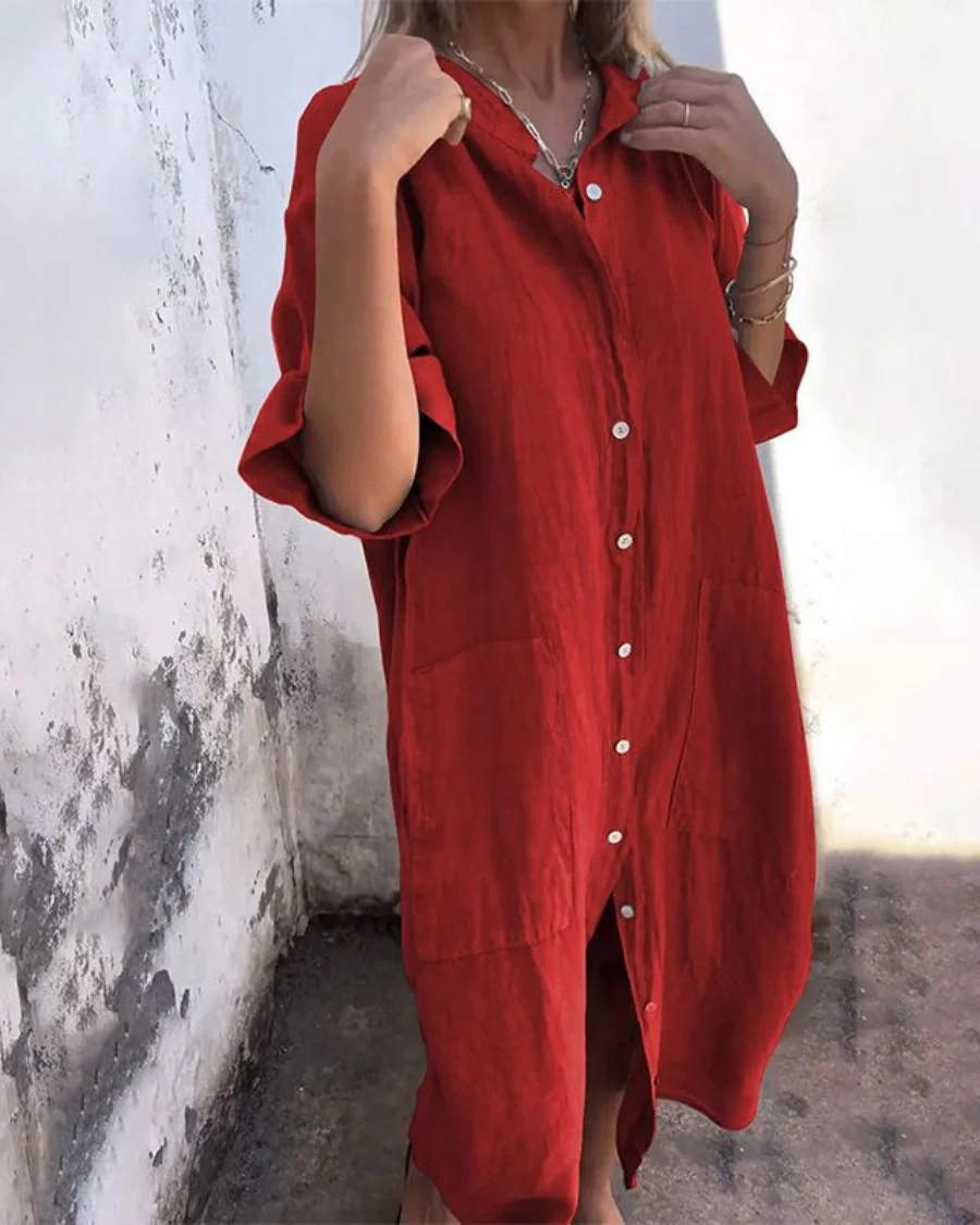 Robe chemise midi chemise décontractée élégante coupe ample femmes – Tenue d’été légère respirante confortable - Image 3