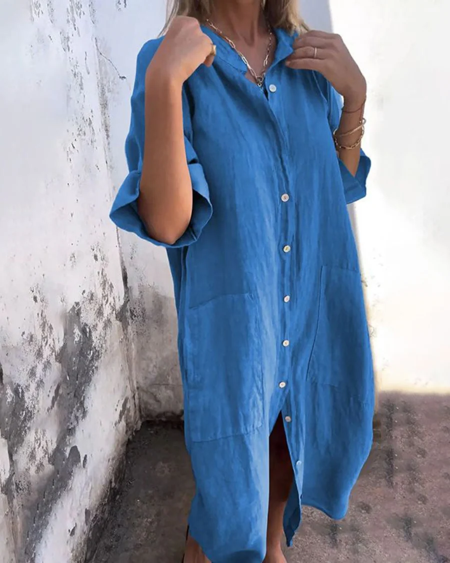 Robe chemise midi chemise décontractée élégante coupe ample femmes – Tenue d’été légère respirante confortable - Image 4