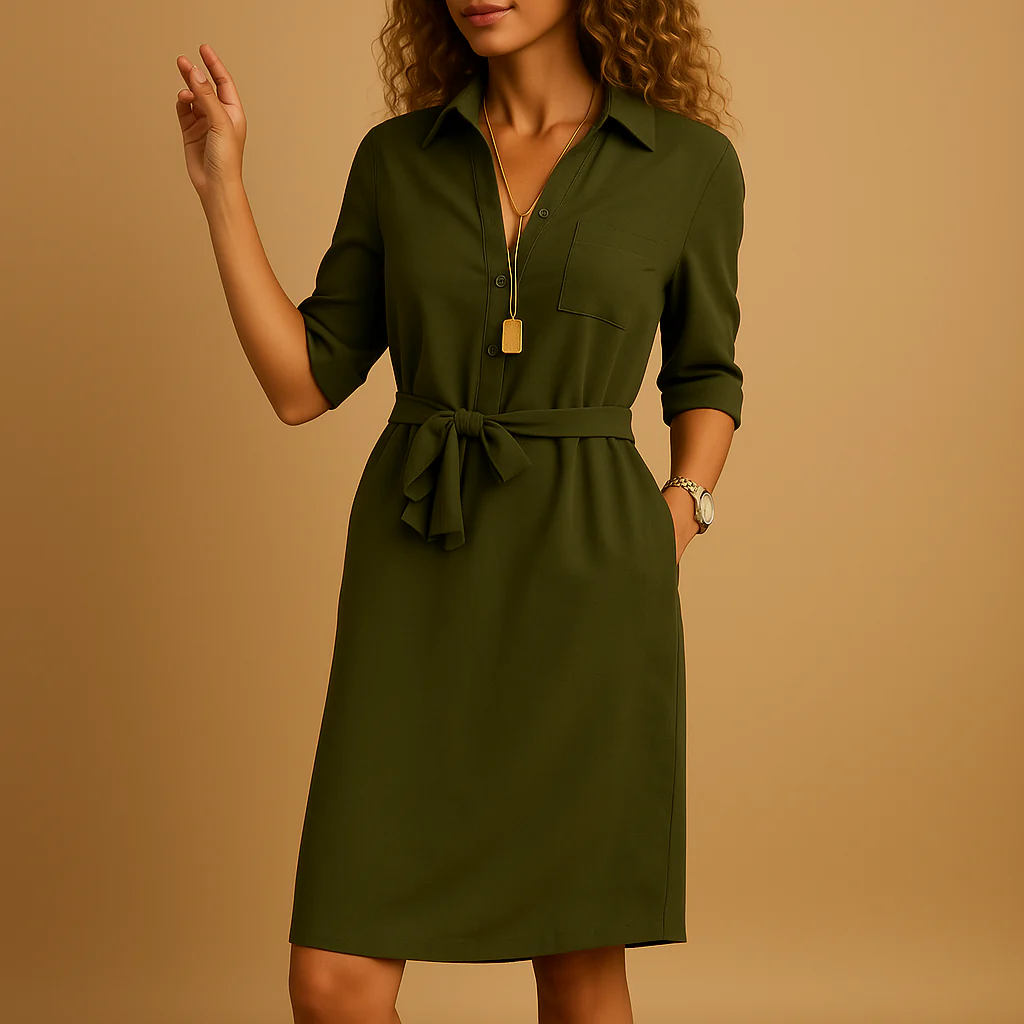 Robe chemise midi femme – Col tailleur et taille nouée - Image 3