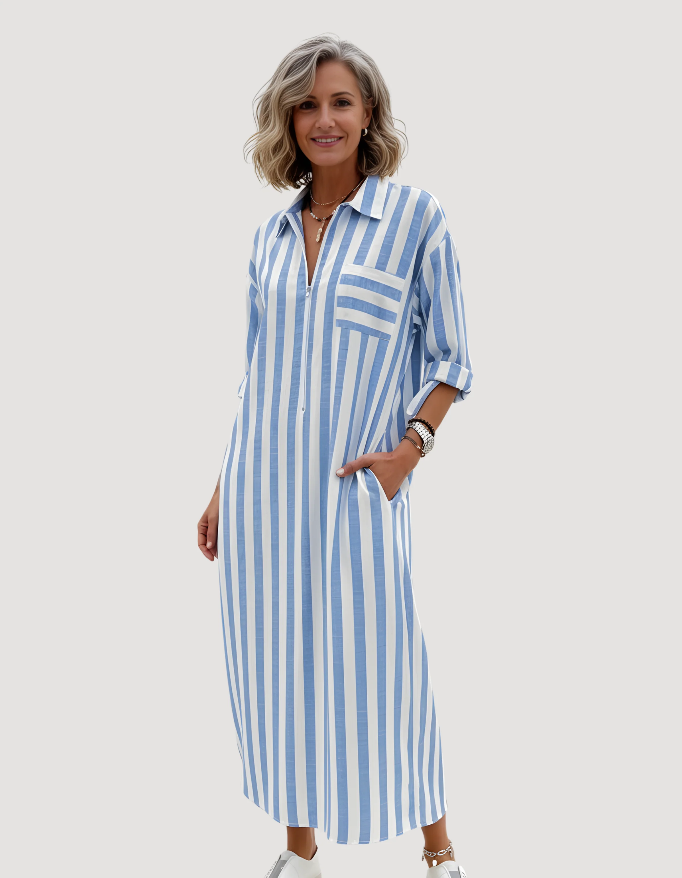 Robe chemise rayée maxi femme – Décontractée et légère