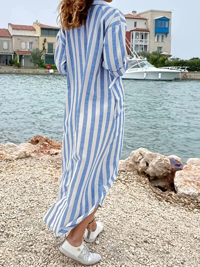 Robe chemise rayée maxi femme – Décontractée et légère - Image 3