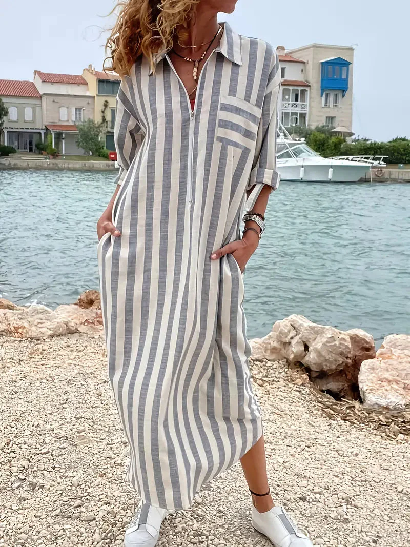 Robe chemise rayée maxi femme – Décontractée et légère - Image 4