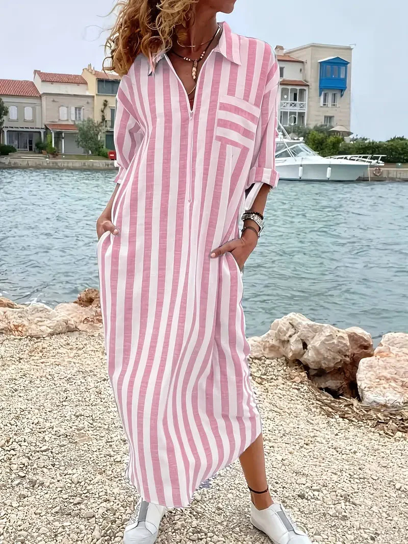 Robe chemise rayée maxi femme – Décontractée et légère - Image 6