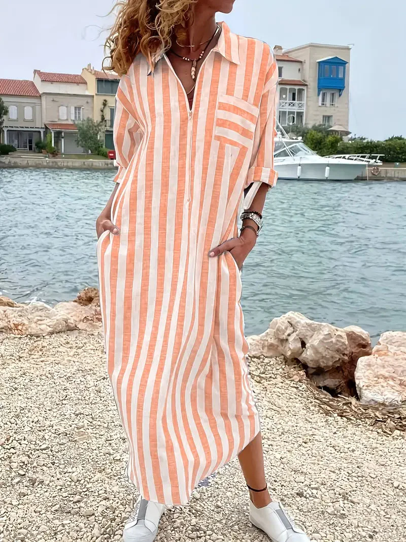 Robe chemise rayée maxi femme – Décontractée et légère - Image 7