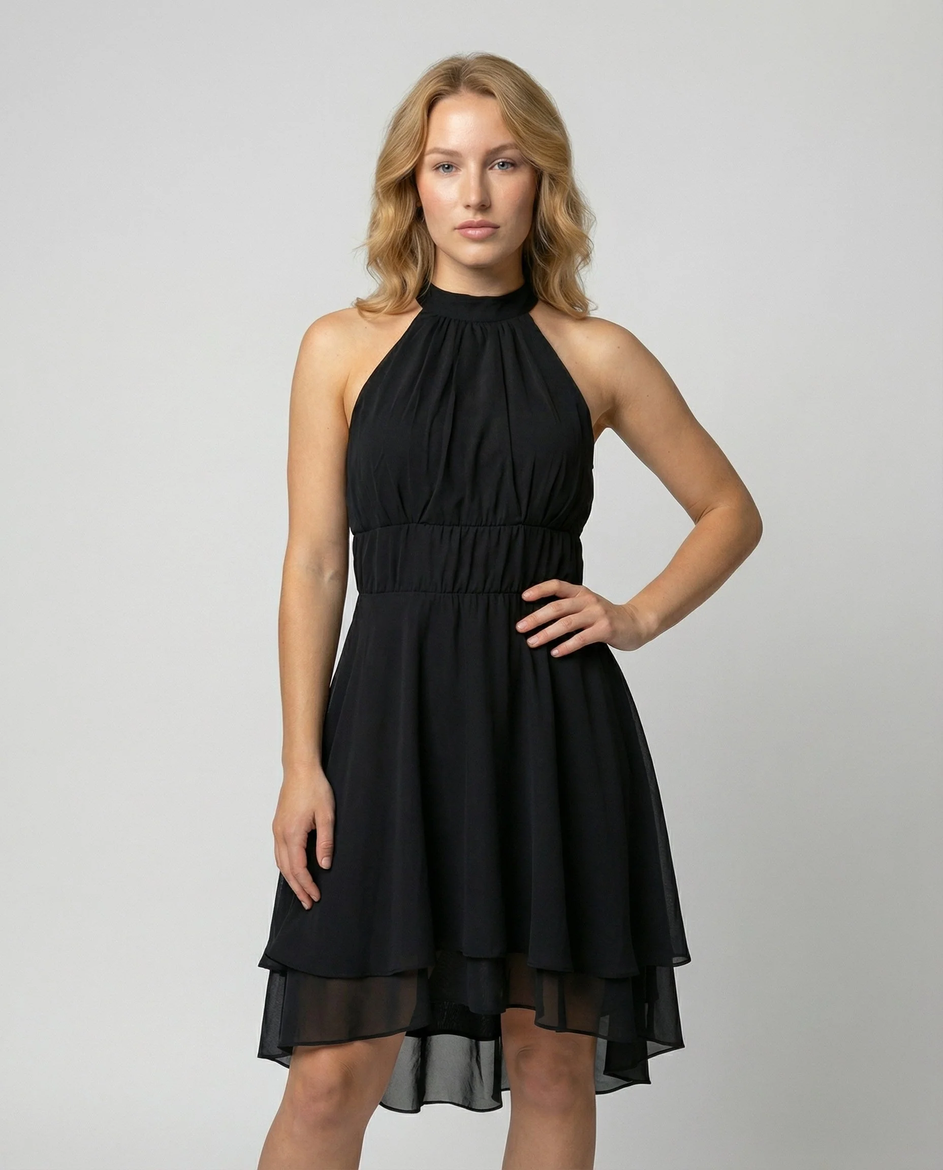 Robe Cocktail Élégante Femme – Mini Plissée En Chiffon Sans Manches