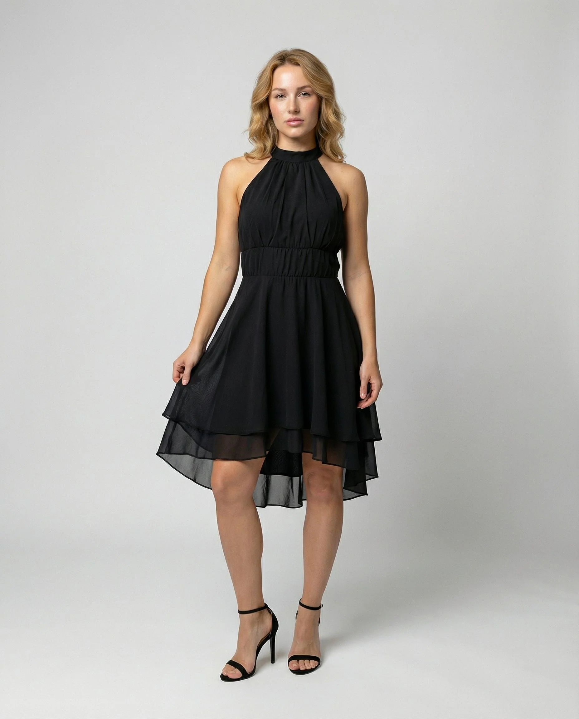 Robe Cocktail Élégante Femme – Mini Plissée En Chiffon Sans Manches - Image 2