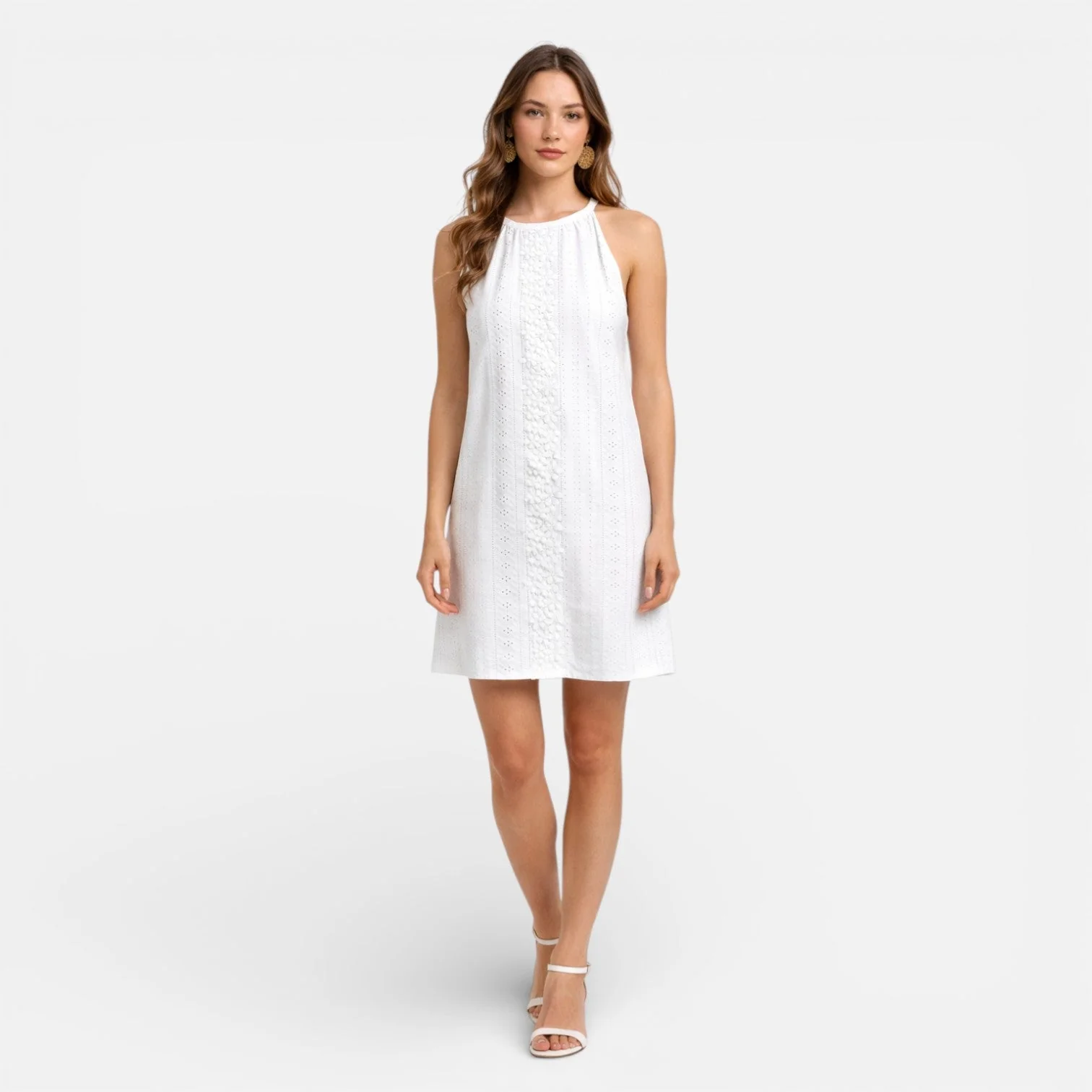 Robe Courte Blanche Femme en Broderie Anglaise – Style Été Sans Manches