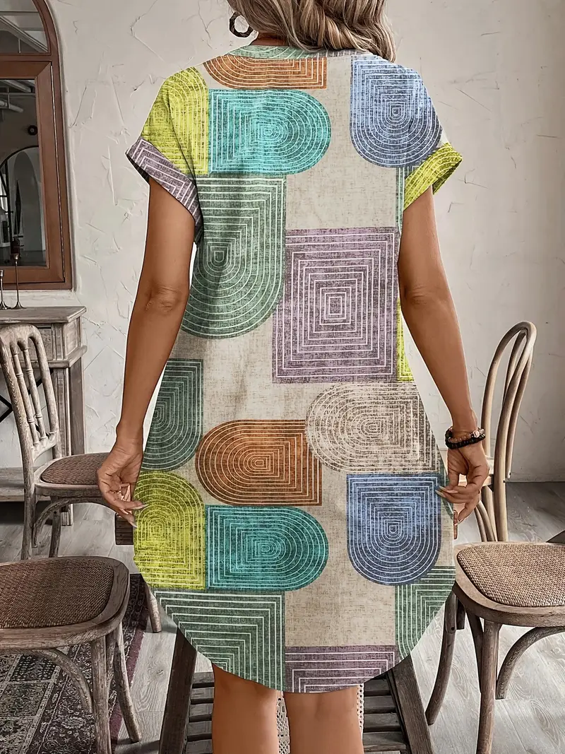 Robe courte élégante à motifs géométriques pour femme - Image 2