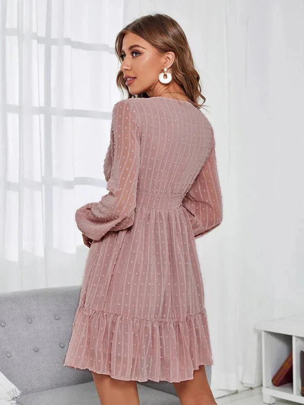 Robe Courte Élégante Femme – Manches Longues Col V Coupe Évasée - Image 7