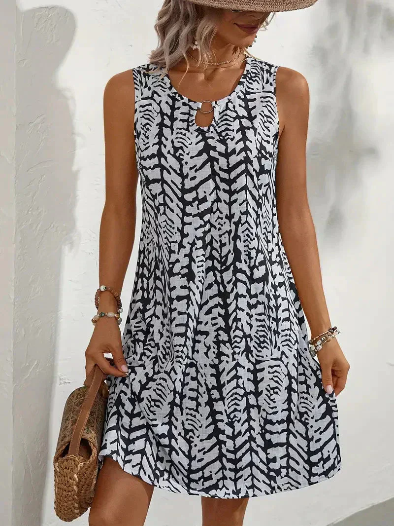 Robe d’Été Sans Manches à Imprimé Abstrait pour Femme – Tenue Légère et Élégante - Image 2
