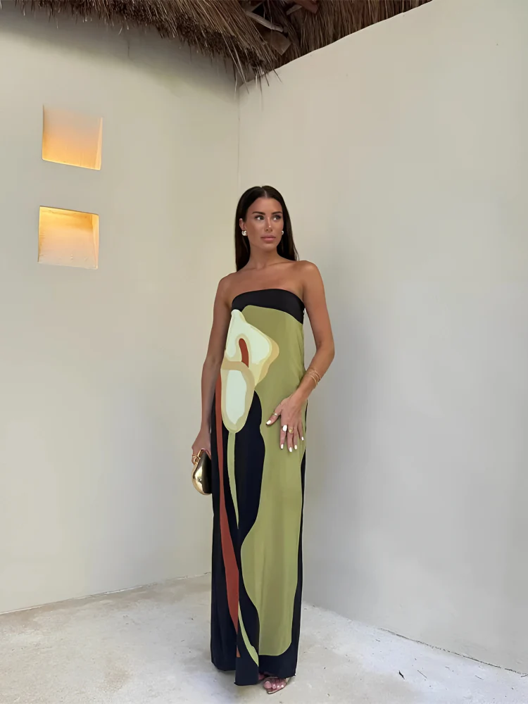 Robe De Cocktail Sans Bretelles Femme Silhouette Longue Élégante