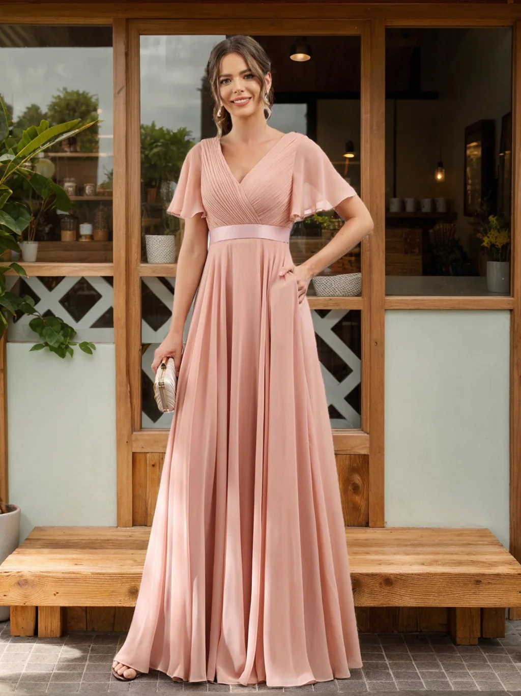 Robe de demoiselle d'honneur trapèze pour femme – Style élégant et formel pour une cérémonie de mariage - Image 2