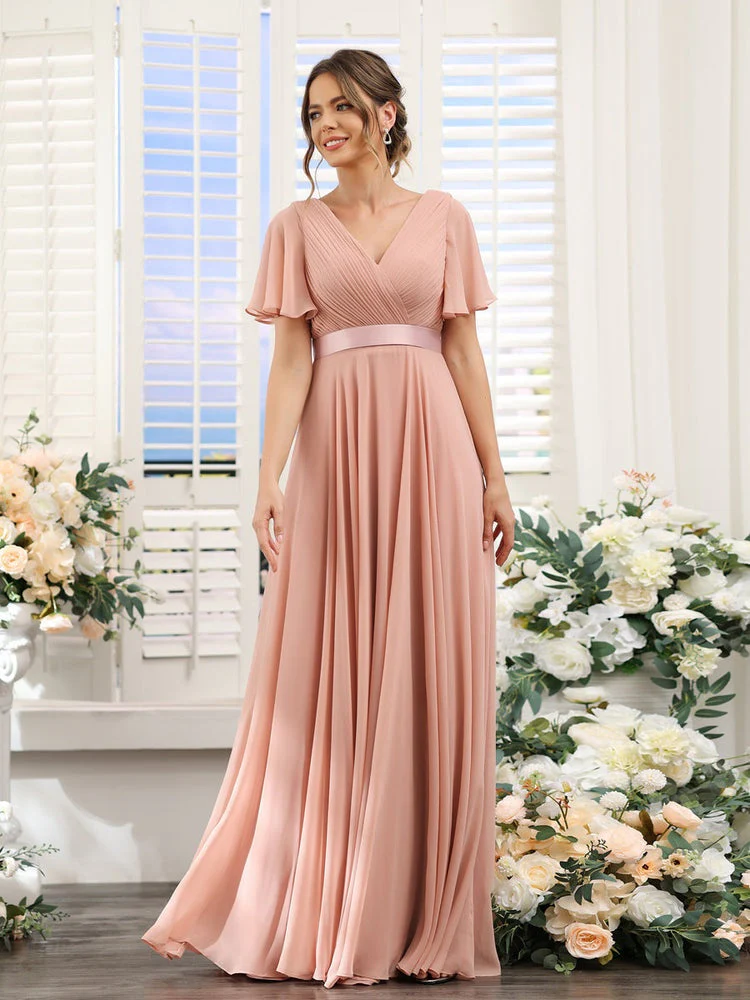 Robe de demoiselle d'honneur trapèze pour femme – Style élégant et formel pour une cérémonie de mariage - Image 4