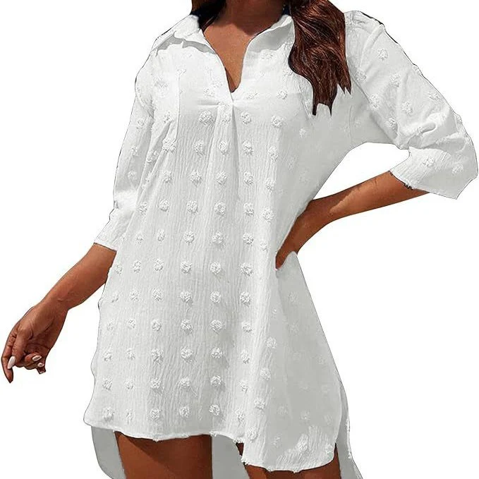 Robe de plage unie pour femme – Style protecteur soleil manches trois-quarts - Image 3