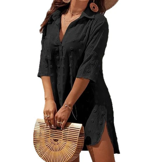 Robe de plage unie pour femme – Style protecteur soleil manches trois-quarts - Image 5