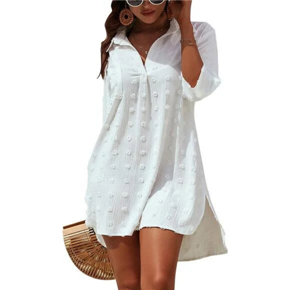 Robe de plage unie pour femme – Style protecteur soleil manches trois-quarts - Image 6