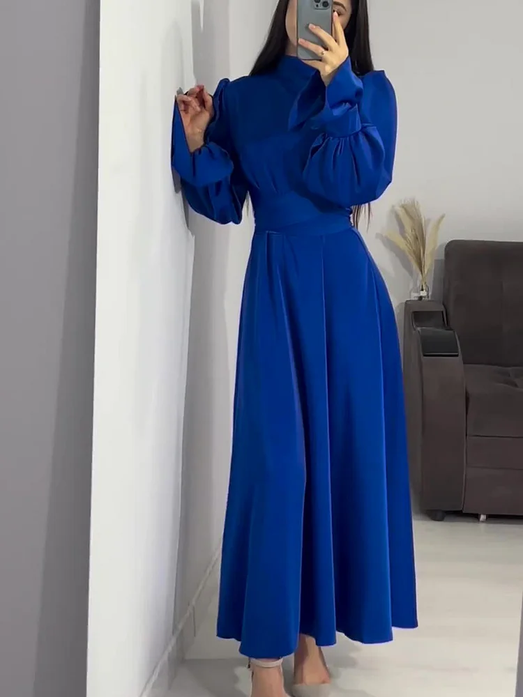 Robe de Soirée Élégante en Satin pour Femme – Maxi Robe Swing avec Manches Bouffantes Longues - Image 15