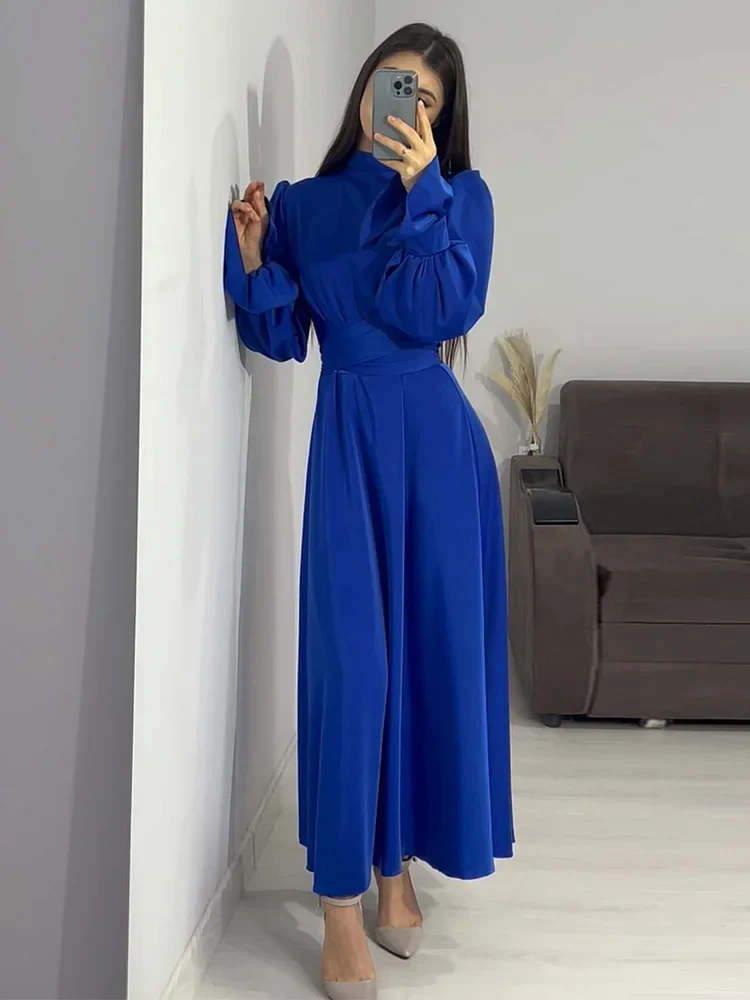 Robe de Soirée Élégante en Satin pour Femme – Maxi Robe Swing avec Manches Bouffantes Longues - Image 16