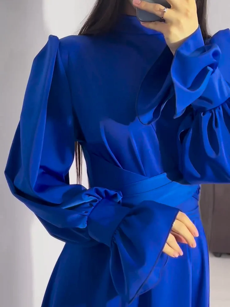 Robe de Soirée Élégante en Satin pour Femme – Maxi Robe Swing avec Manches Bouffantes Longues - Image 17