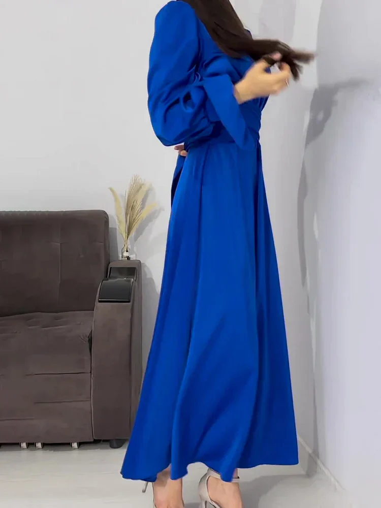 Robe de Soirée Élégante en Satin pour Femme – Maxi Robe Swing avec Manches Bouffantes Longues - Image 18