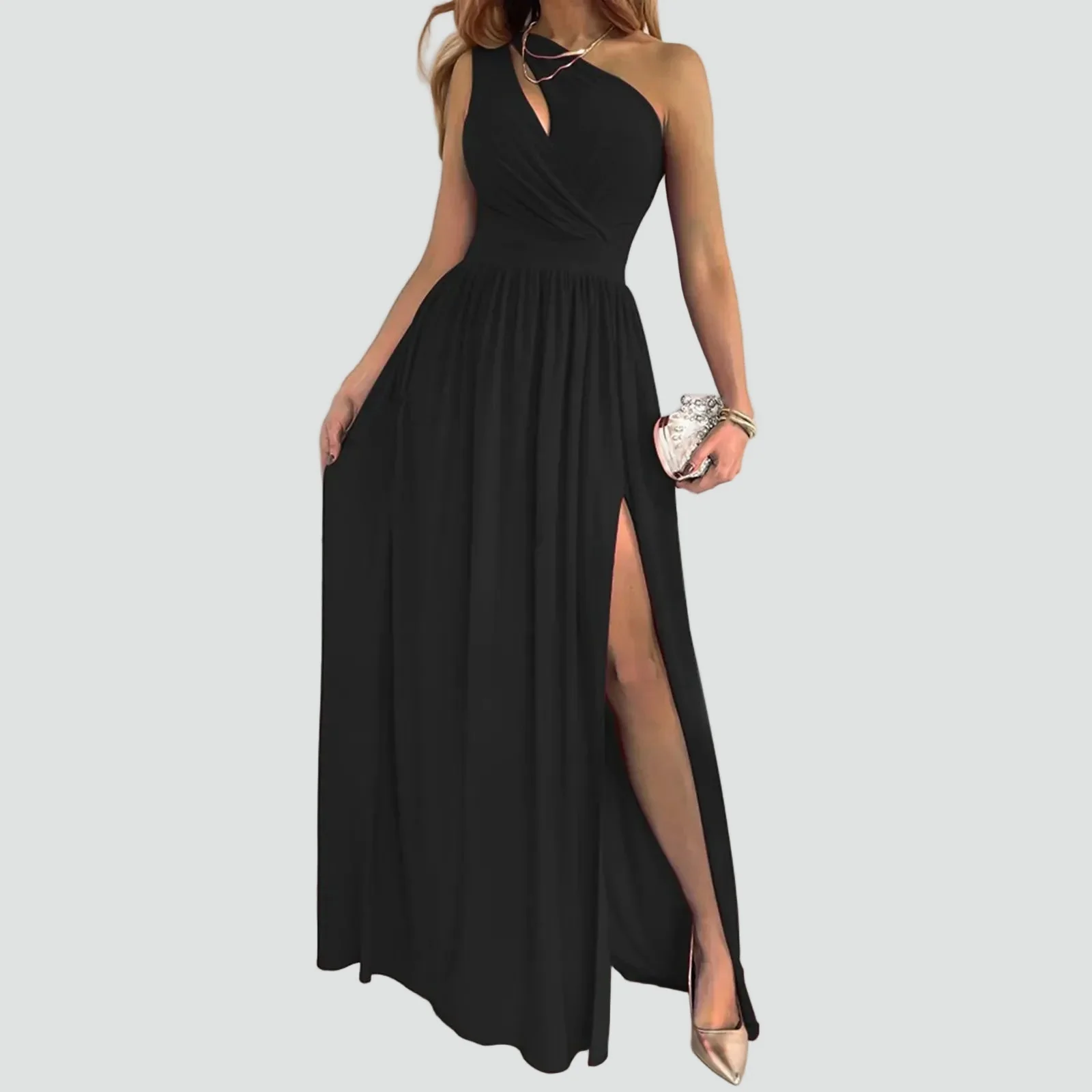 Robe de soiree femme asymetrique avec fente - Elegante et glamour - Image 3