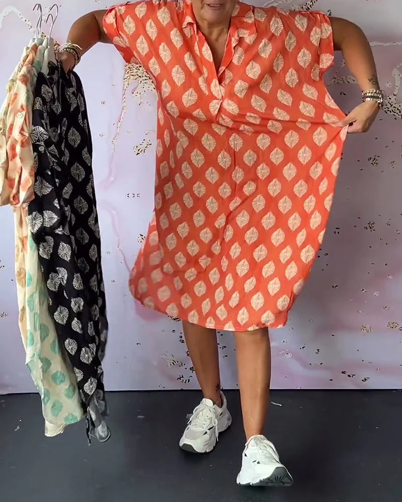 Robe Décontractée Femme Printemps – Col À Revers Manches Courtes Style Estival - Image 3