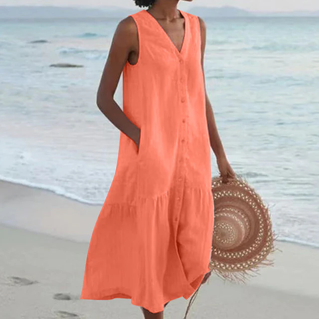 Robe d'été sans manches en lin pour femme – coupe ample et boutonnée sur le devant - Image 7