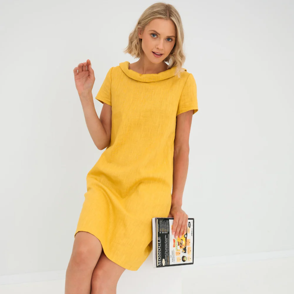 Robe douce en lin femme avec poches – Robe d’été fluide et décontractée