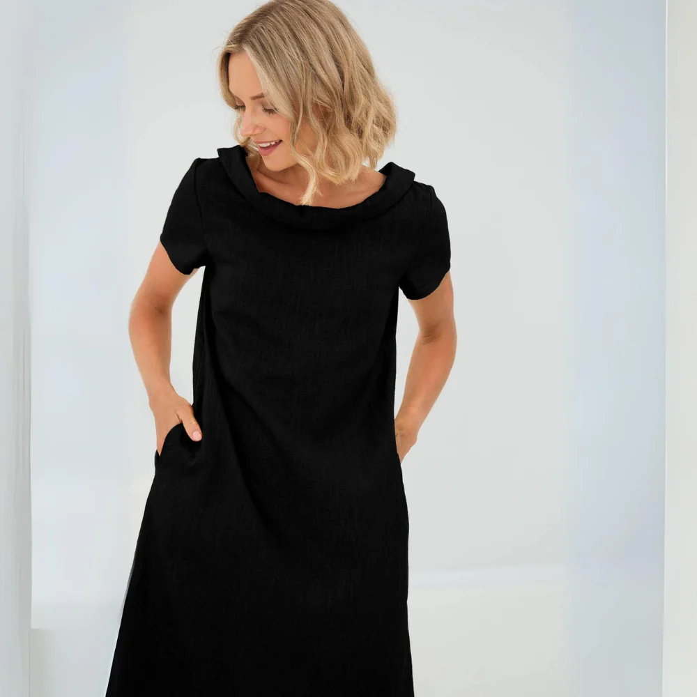 Robe douce en lin femme avec poches – Robe d’été fluide et décontractée - Image 2