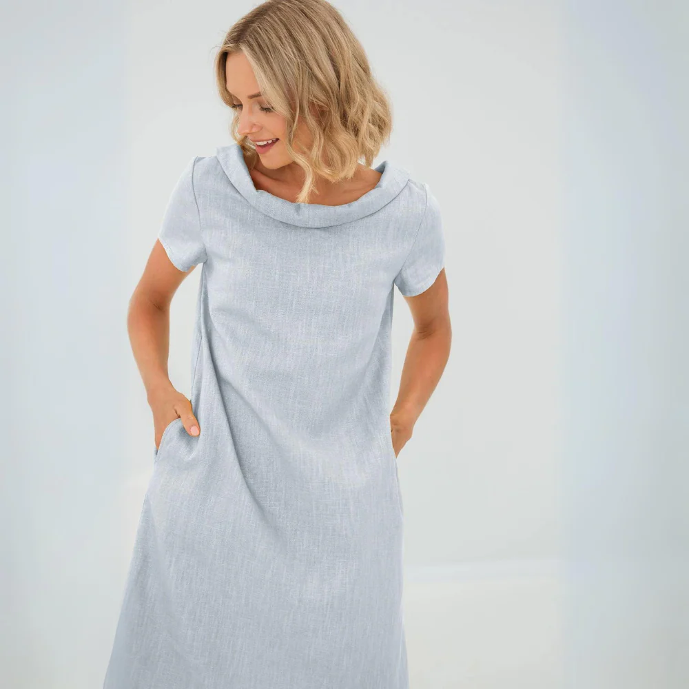 Robe douce en lin femme avec poches – Robe d’été fluide et décontractée - Image 3