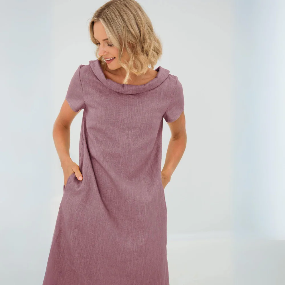 Robe douce en lin femme avec poches – Robe d’été fluide et décontractée - Image 5