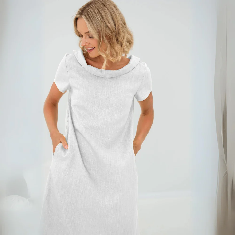Robe douce en lin femme avec poches – Robe d’été fluide et décontractée - Image 7
