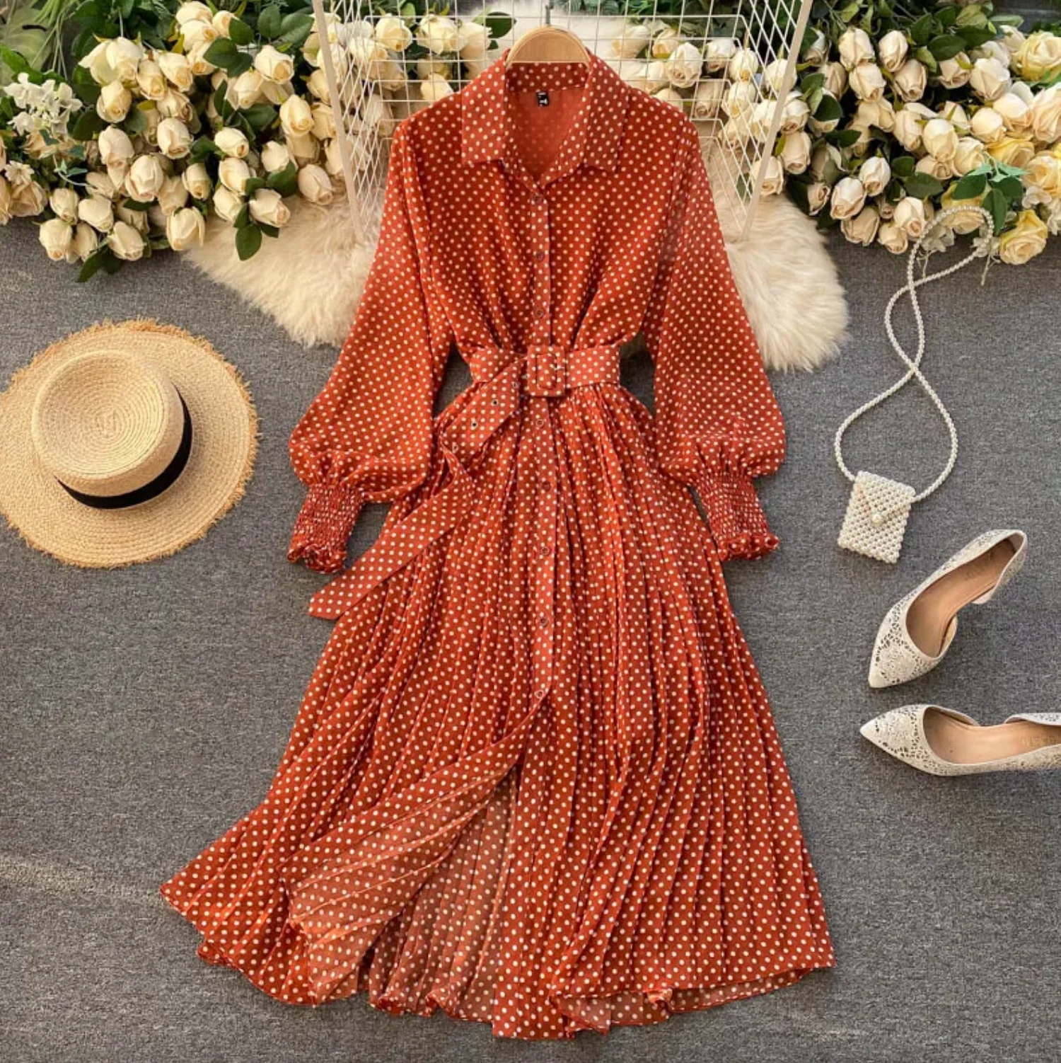 Robe élégante à pois pour femme – Style chic et décontracté pour le travail ou les fêtes