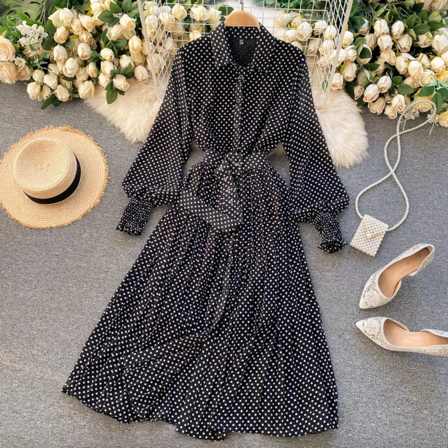 Robe élégante à pois pour femme – Style chic et décontracté pour le travail ou les fêtes - Image 2