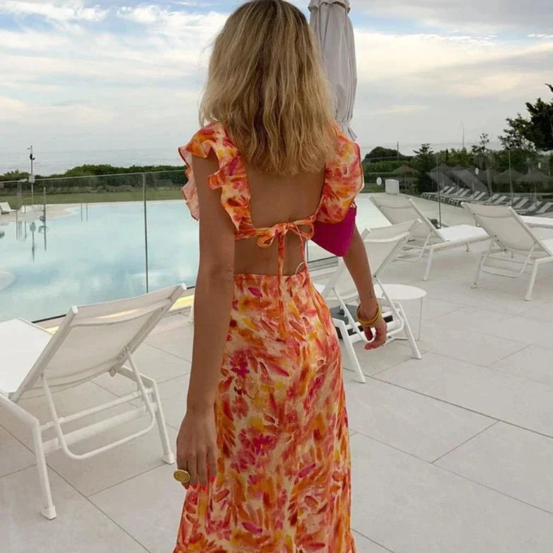 Robe Élégante d’Été à Volants pour Femme – Maxi Robe Sans Manches avec Dos Nu - Image 2