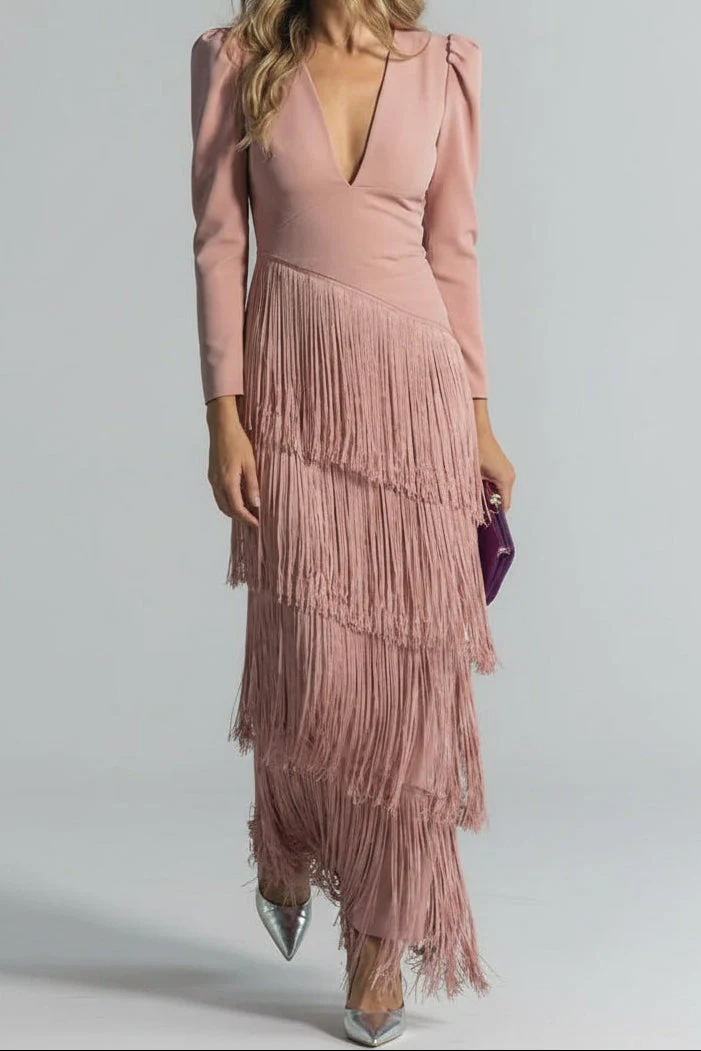 Robe elegante femme a manches frangees - Chic et raffinee