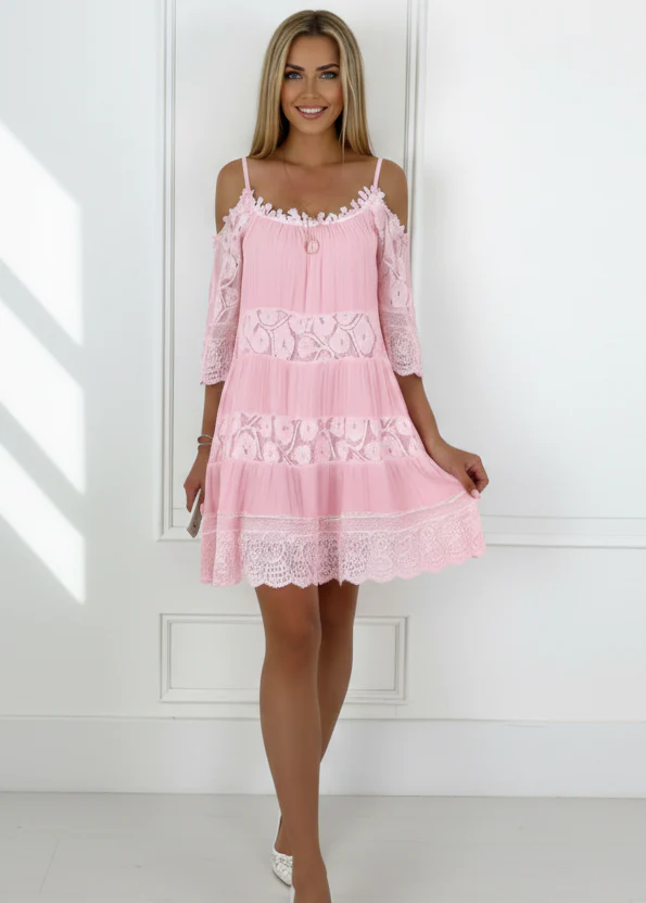 Robe en Dentelle Rose – Mini Robe Bohème Fallon - Image 3