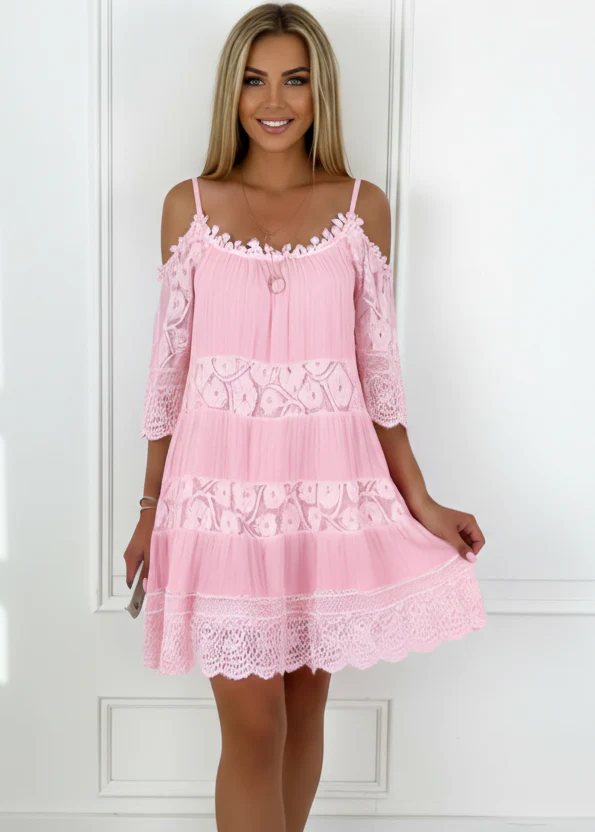 Robe en Dentelle Rose – Mini Robe Bohème Fallon - Image 4