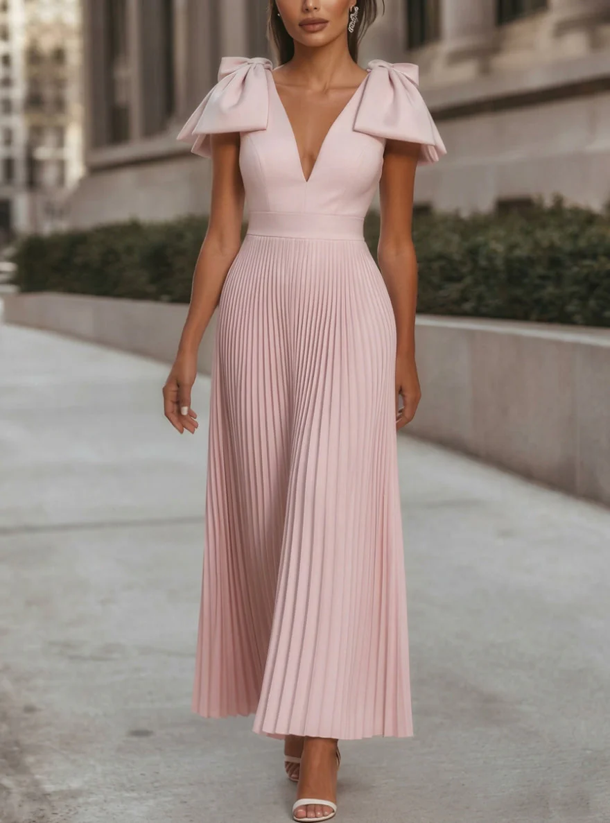 Robe en Mousseline Coupe A-Line – Élégance Féminine avec Nœud Délicat