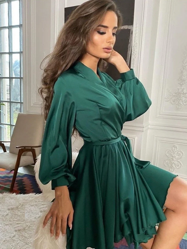 Robe en satin pour femme – Manches longues et volants, style élégant pour les fêtes - Image 5