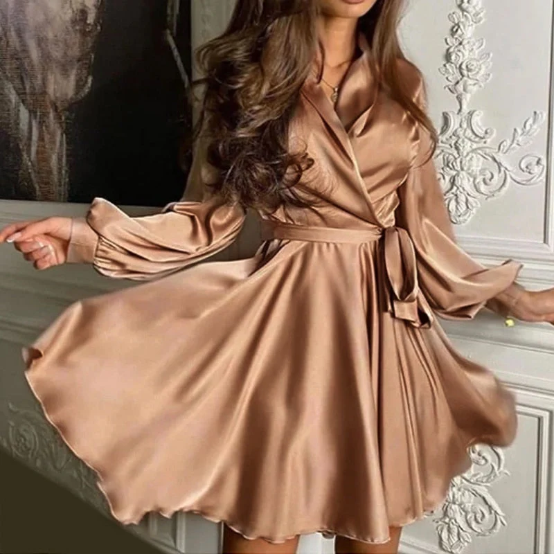 Robe en satin pour femme – Manches longues et volants, style élégant pour les fêtes - Image 6