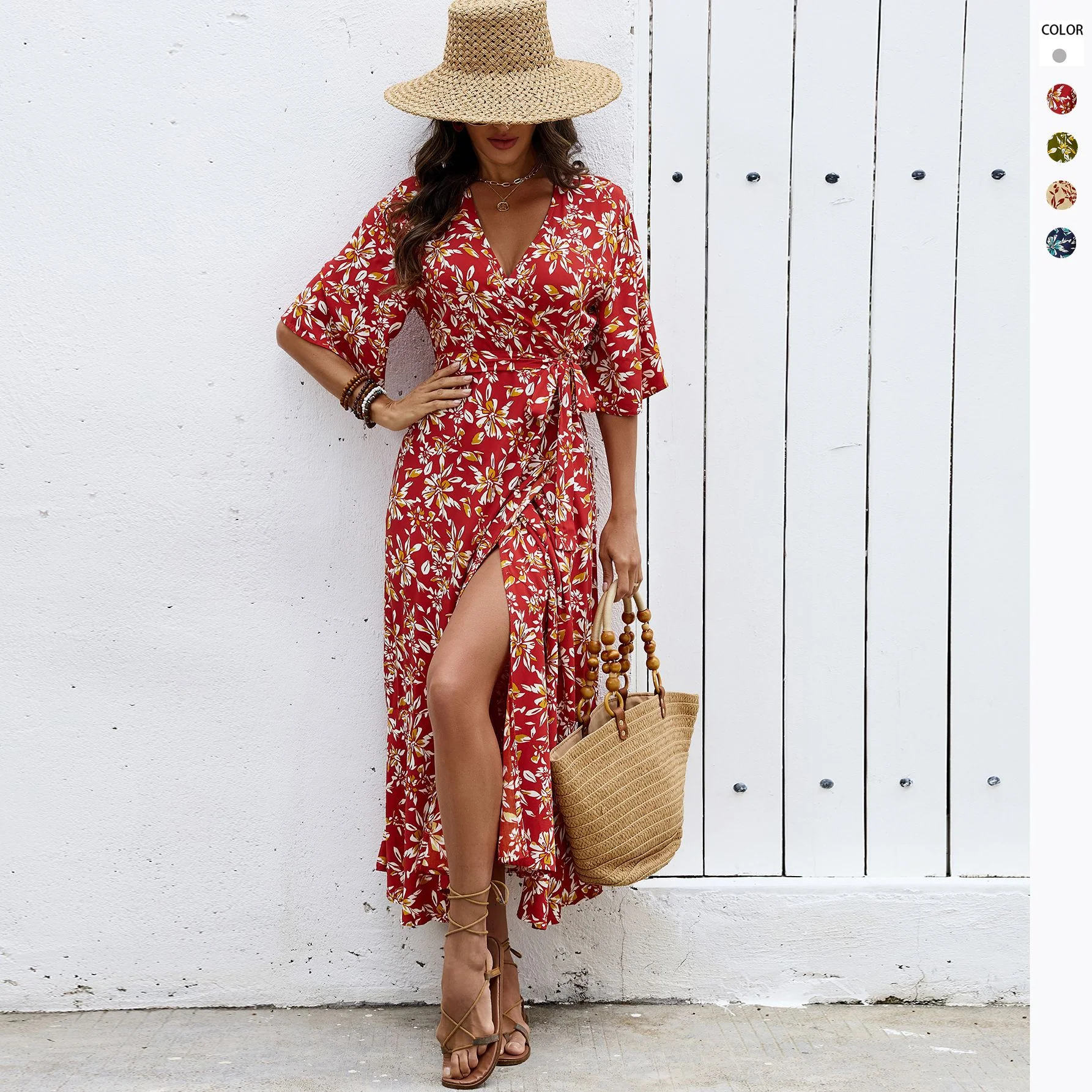Robe femme ajustee demi manches a bretelles - Elegante et flatteuse - Image 2